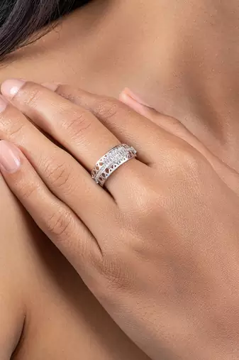 Touch925 elegance enchantment silver ring with rose gold plating in 925 purity for women