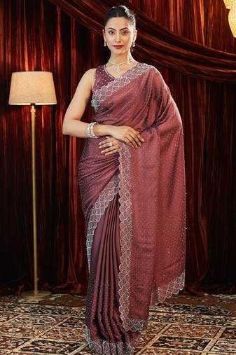 Lavender beads and stones embellished saree