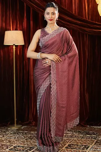 Lavender beads and stones embellished saree
