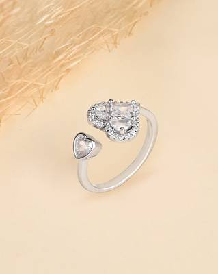 Touch925 two heart silver ring with cz stones in 925 purity for women 1
