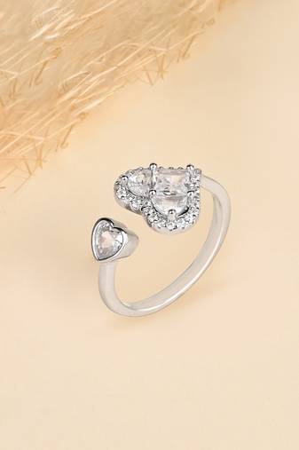 Touch925 two heart silver ring with cz stones in 925 purity for women