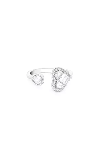 Touch925 two heart silver ring with cz stones in 925 purity for women