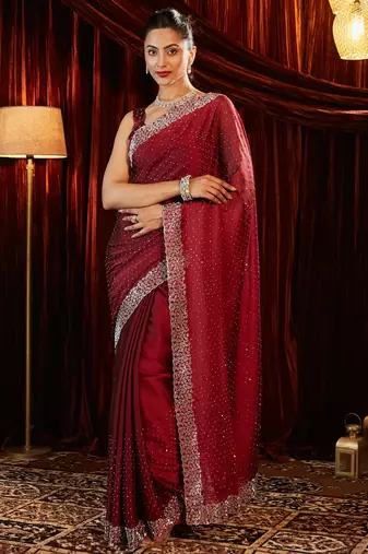 Red embroidered designer saree