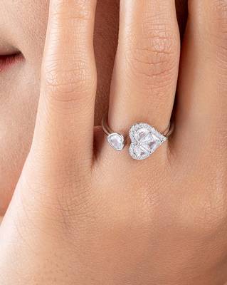 Touch925 two heart silver ring with cz stones in 925 purity for women 4