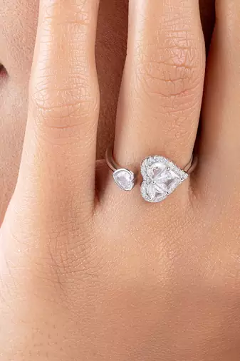 Touch925 two heart silver ring with cz stones in 925 purity for women