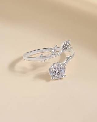 Touch925 whispering leaf silver ring with cz stone in 925 purity for women 1