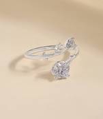 Touch925 whispering leaf silver ring with cz stone in 925 purity for women