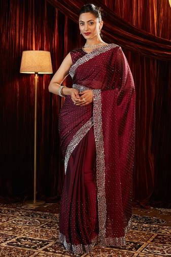 Rose beads and stones embellished saree