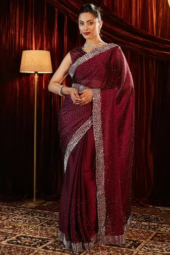 Rose beads and stones embellished saree