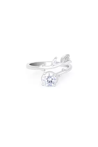 Touch925 whispering leaf silver ring with cz stone in 925 purity for women