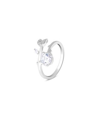 Touch925 whispering leaf silver ring with cz stone in 925 purity for women 3