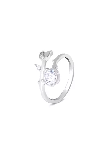 Touch925 whispering leaf silver ring with cz stone in 925 purity for women