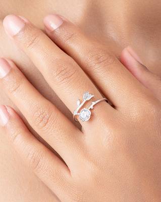Touch925 whispering leaf silver ring with cz stone in 925 purity for women 4