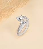 Touch925 harmony two stone silver ring with triangular cz accents in 925 purity for women