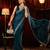 Turquoise blue beads and stones embellished saree
