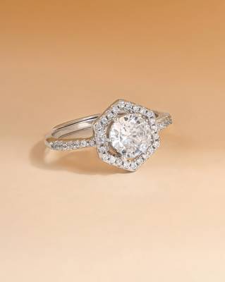Touch925 hexa stone silver ring with cz halo in 925 purity for women 1