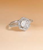 Touch925 hexa stone silver ring with cz halo in 925 purity for women