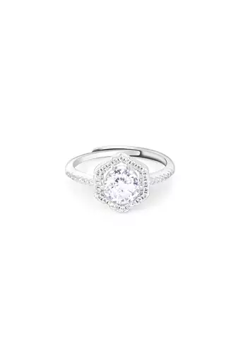 Touch925 hexa stone silver ring with cz halo in 925 purity for women