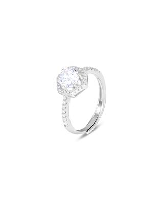 Touch925 hexa stone silver ring with cz halo in 925 purity for women 3
