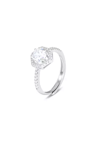 Touch925 hexa stone silver ring with cz halo in 925 purity for women