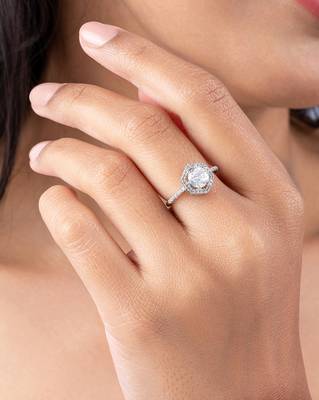 Touch925 hexa stone silver ring with cz halo in 925 purity for women 4