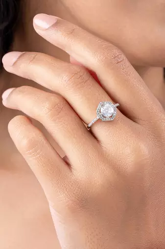 Touch925 hexa stone silver ring with cz halo in 925 purity for women