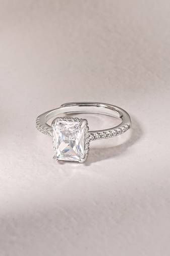 Touch925 rectangular stone silver ring with cz accents in 925 purity for women