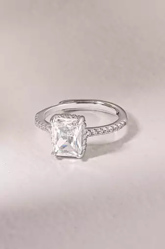 Touch925 rectangular stone silver ring with cz accents in 925 purity for women