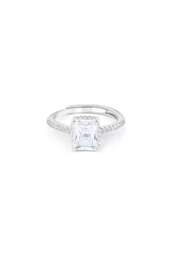 Touch925 rectangular stone silver ring with cz accents in 925 purity for women