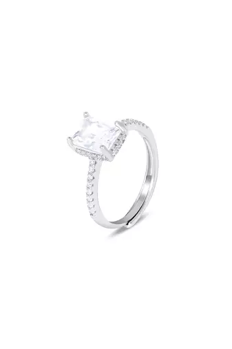 Touch925 rectangular stone silver ring with cz accents in 925 purity for women