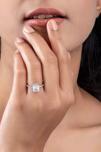 Touch925 rectangular stone silver ring with cz accents in 925 purity for women