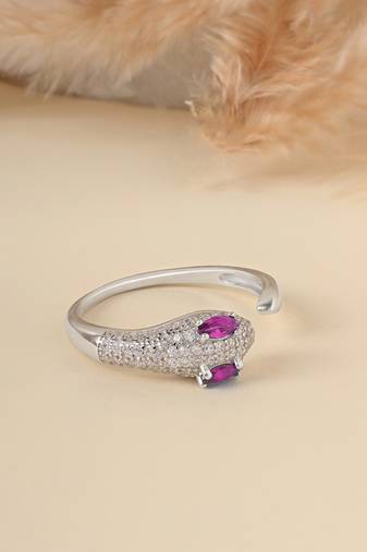 Touch925 glam serpent silver ring with cz stones in 925 purity for women