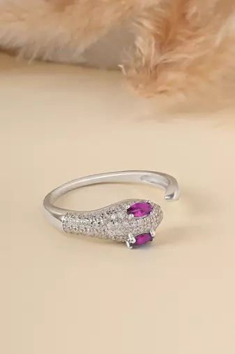 Touch925 glam serpent silver ring with cz stones in 925 purity for women