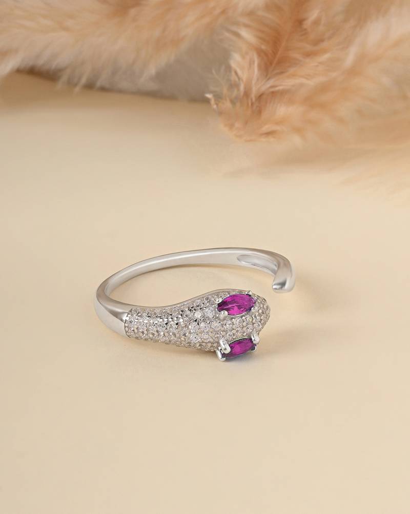 Touch925 glam serpent silver ring with cz stones in 925 purity for women