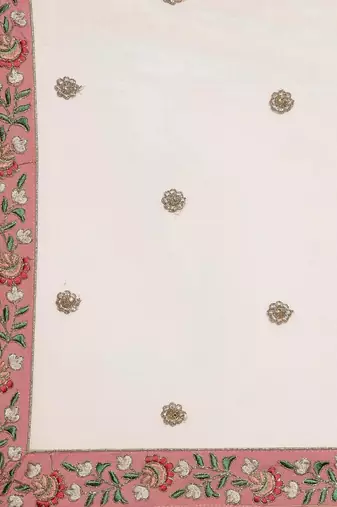 Peach & Green Embroidered Semi-Stitched Lehenga & Unstitched Blouse with Dupatta