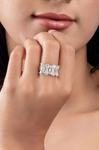 Touch925 regal yellow stone silver ring with cz accents in 925 purity for women