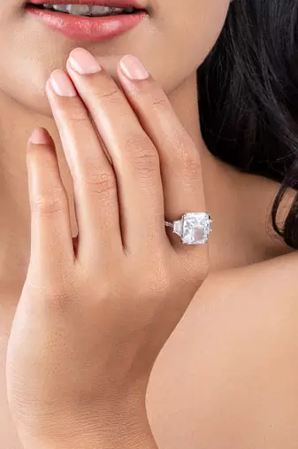 Touch925 majestic trio silver ring with cz stones in 925 purity for women