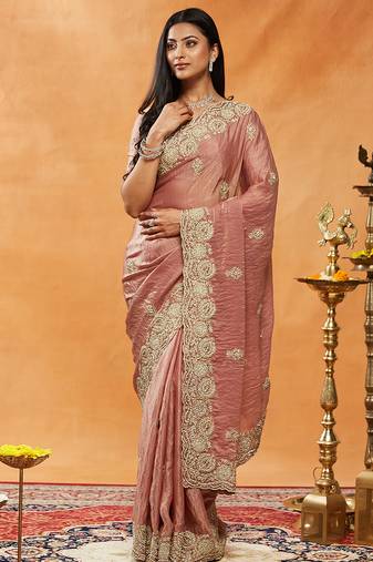 Pink embroidered saree