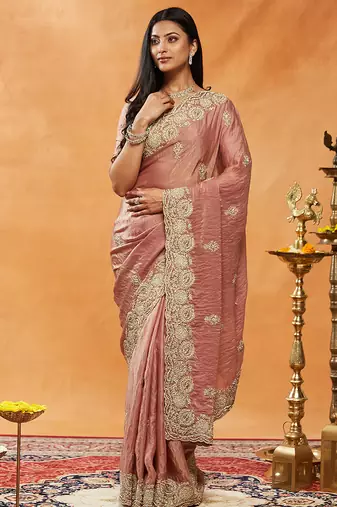 Pink embroidered saree