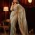 Taupe silk blend heavy work saree with unstitched blouse