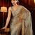 Taupe silk blend heavy work saree with unstitched blouse