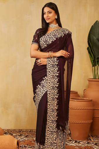 Magenta embroidered saree