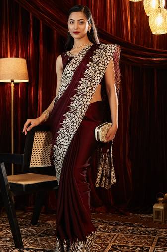 Purple embroidered saree