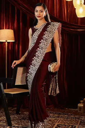 Purple embroidered saree