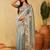 Teal floral embroidered saree