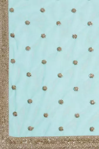 Turquoise Blue Semi-Stitched Wedding Wear Lehenga & Unstitched Blouse with Dupatta