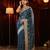 Turquoise blue embroidered chiffon saree