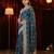 Turquoise blue embroidered chiffon saree