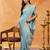 Turquoise blue embroidered chiffon saree