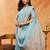 Turquoise blue embroidered chiffon saree